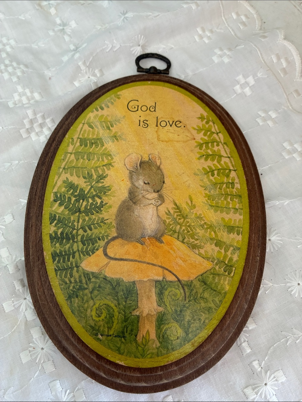 Vintage Mouse on Mushroom Wall Plaque - 'God is Love'